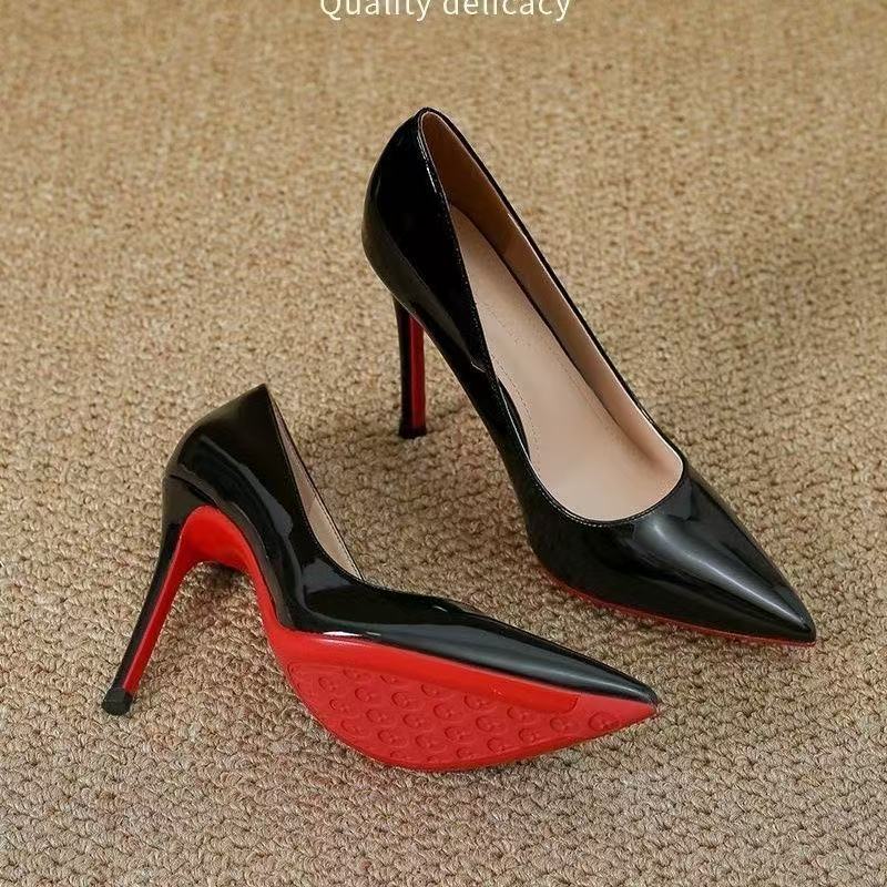 Black high heels with red soles